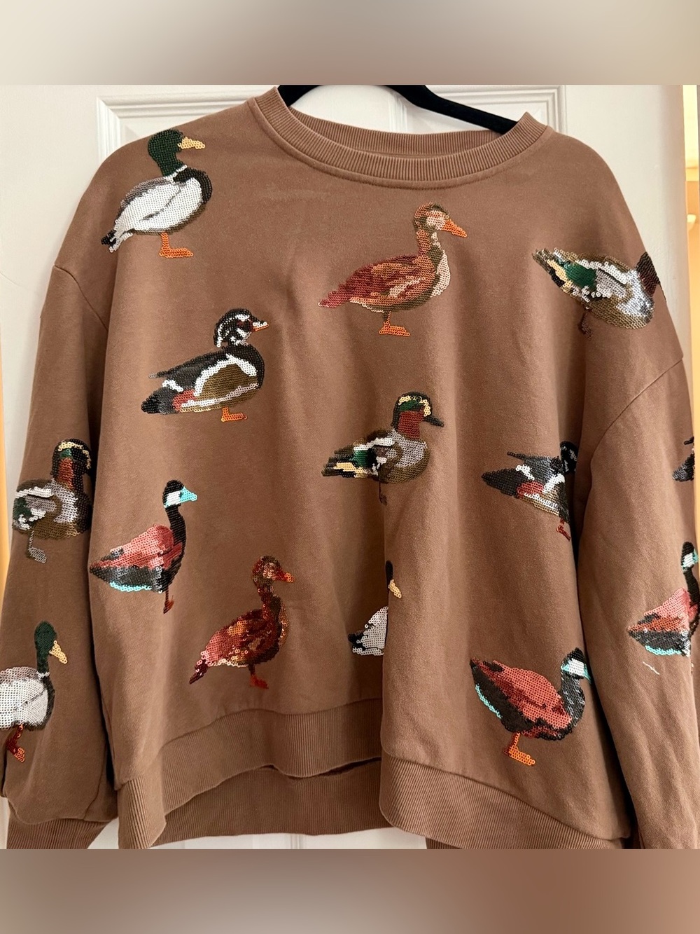 RARE Queen of Sparkles Scattered Duck Sequin Sweatshirt XS EXCEPTIONAL Condition